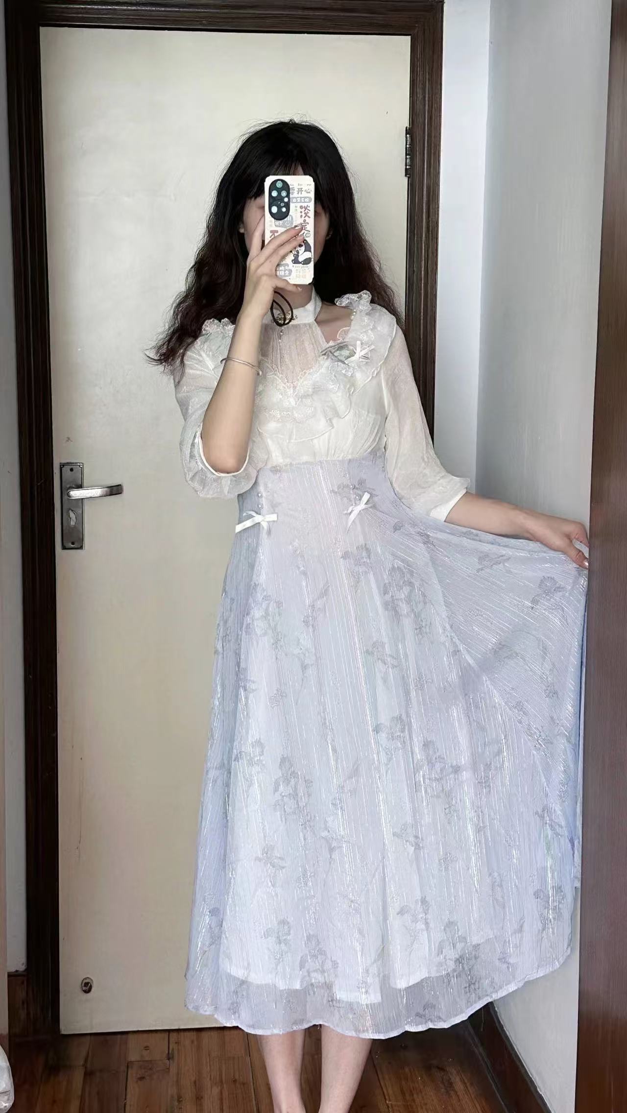 French Vintage Floral Midi Dress - Robe une pièce florale Lolita pour