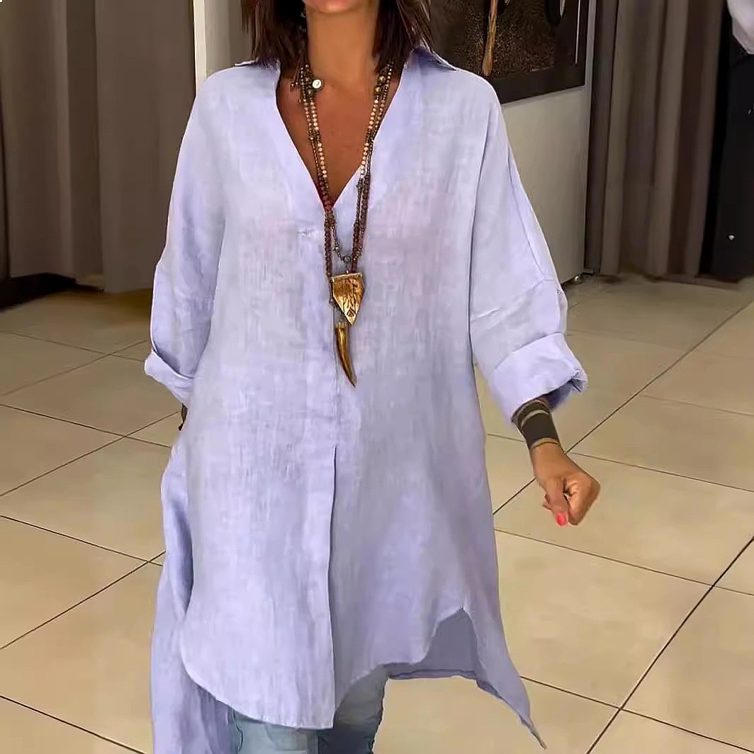 Casual Loose Linen Shirt Dress - Robe chemise en lin pour femmes,
