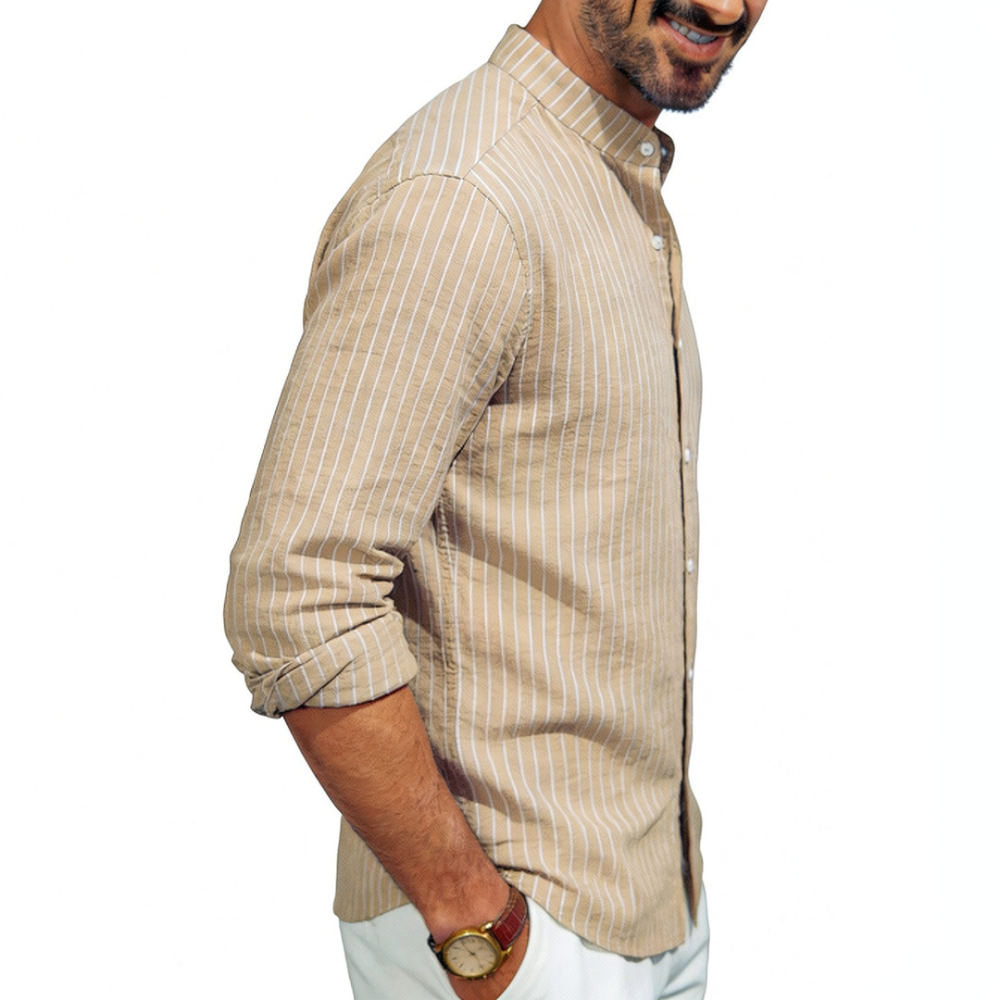 Casual Loose Linen Shirt Dress - Chemise en lin à col montant