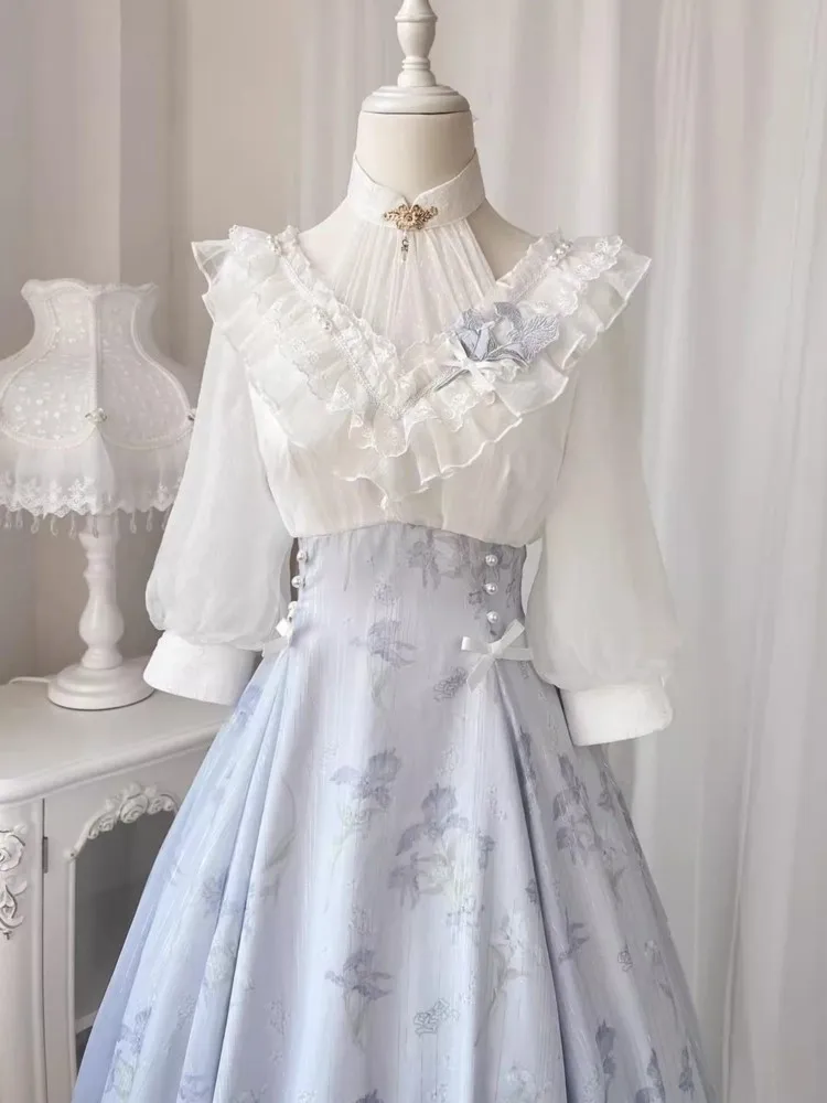 French Vintage Floral Midi Dress - Elelgant femmes été français Vintage robe