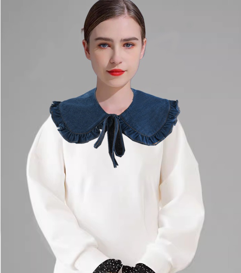 Blouses - Collier à volants en jean bleu