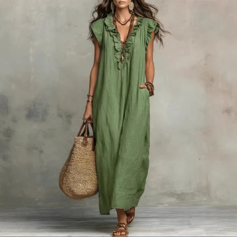 Boho Summer Beach Maxi Dress - Robe longue maxi bohème à manches
