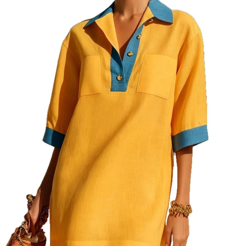 Robe Polo Décontractée et Élég - Casual Loose Linen Shirt Dress avis et prix