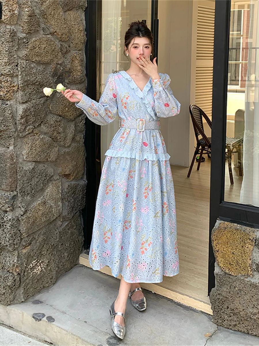 Robe midi à manches lanternes  - French Vintage Floral Midi Dress avis et prix
