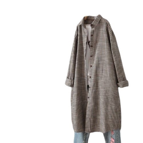 Robe chemise rayée vintage en  - Casual Loose Linen Shirt Dress avis et prix