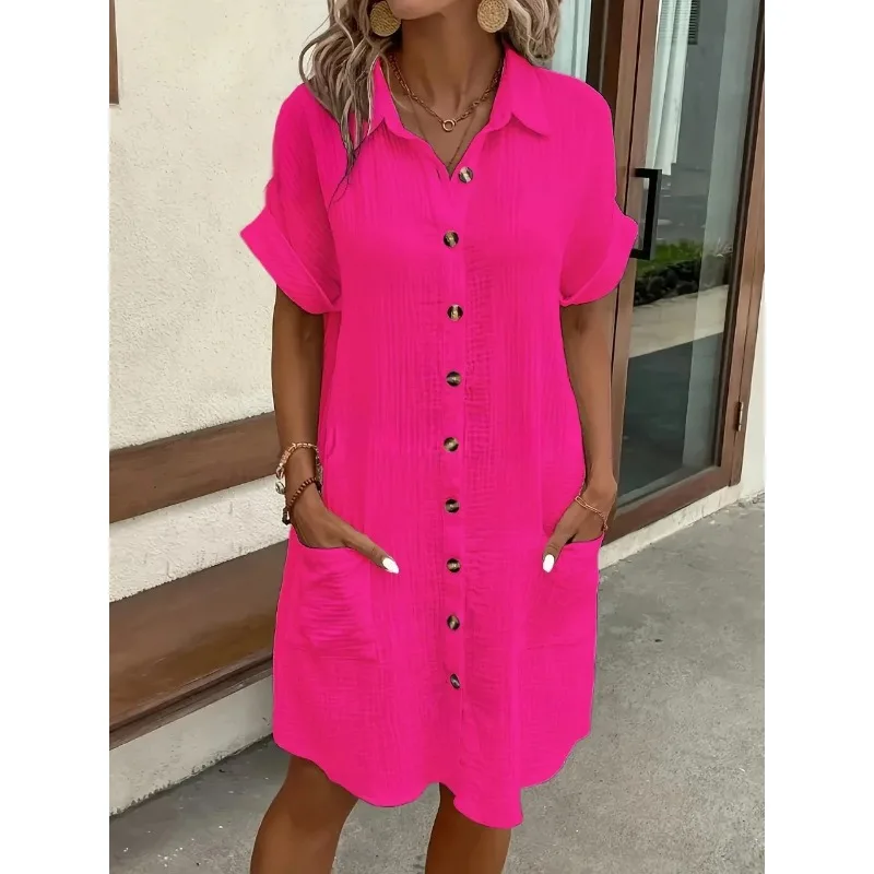 Robe décontractée en coton et  - Casual Loose Linen Shirt Dress avis et prix