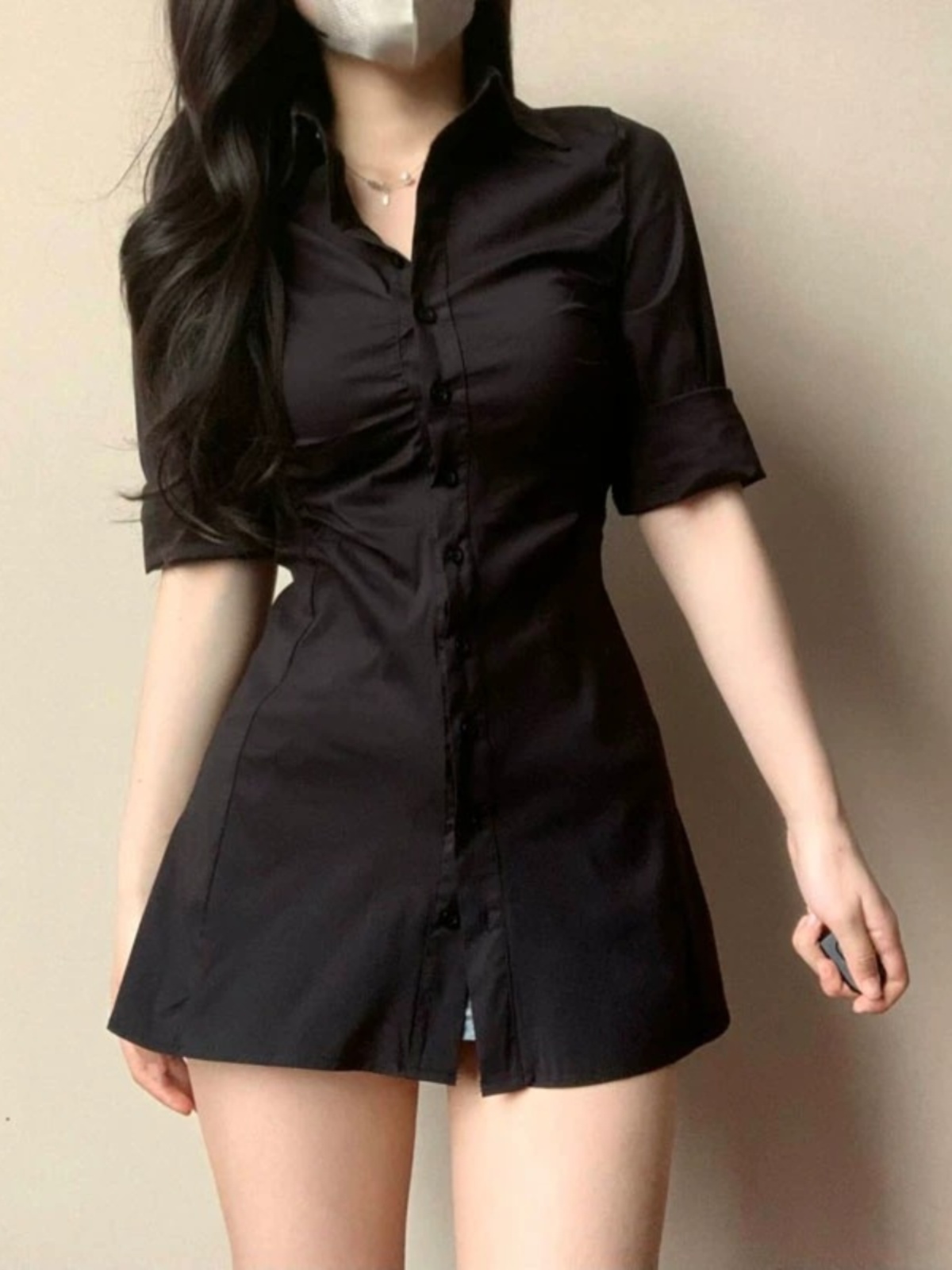 Robe chemise plissée sexy cint - Korean Style A Line Shirt Dress avis et prix