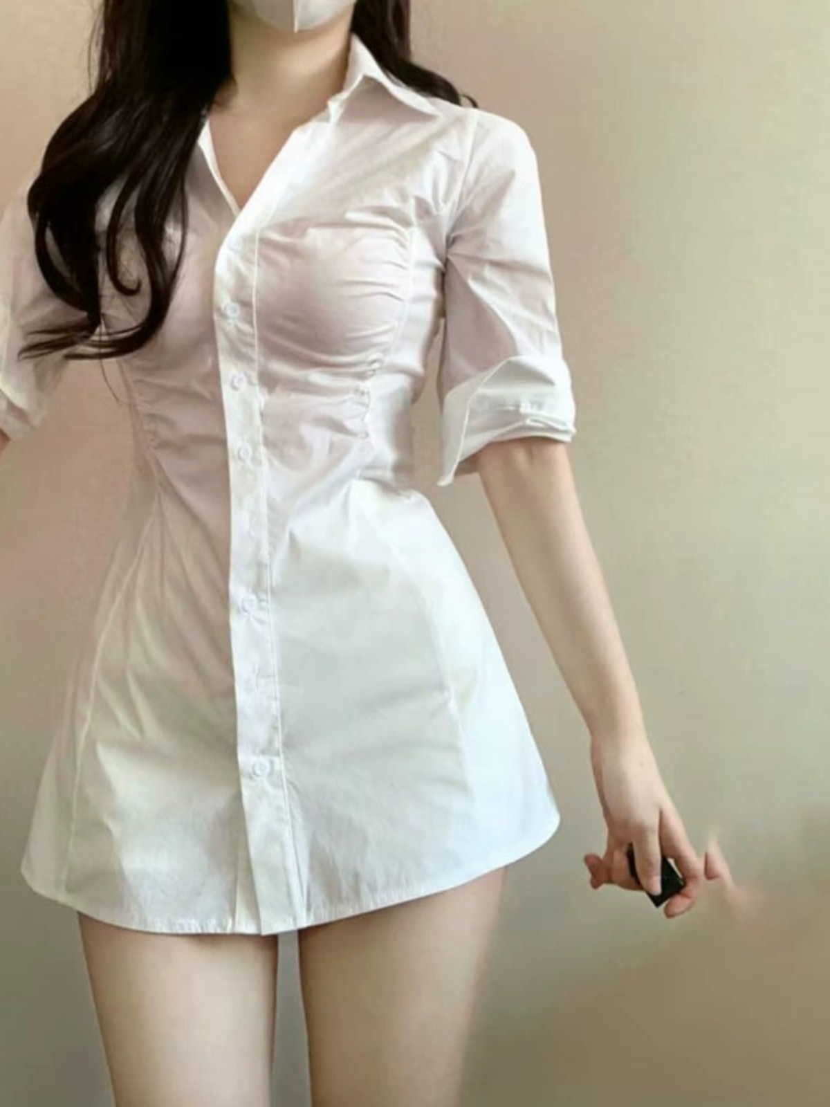 Robe chemise plissée sexy cint - Korean Style A Line Shirt Dress avis et prix