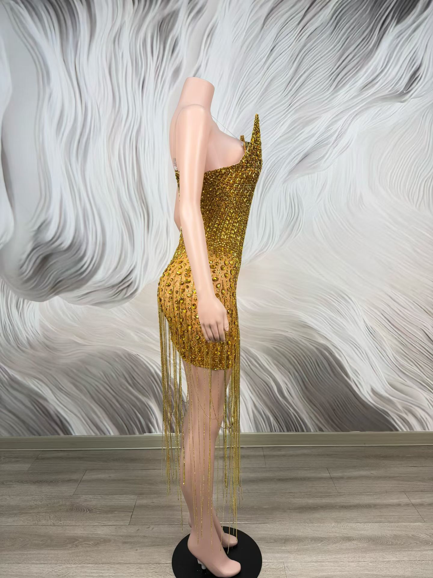 Robe de cocktail de luxe dorée - Sparkly Rhinestone Club Party Dress avis et prix